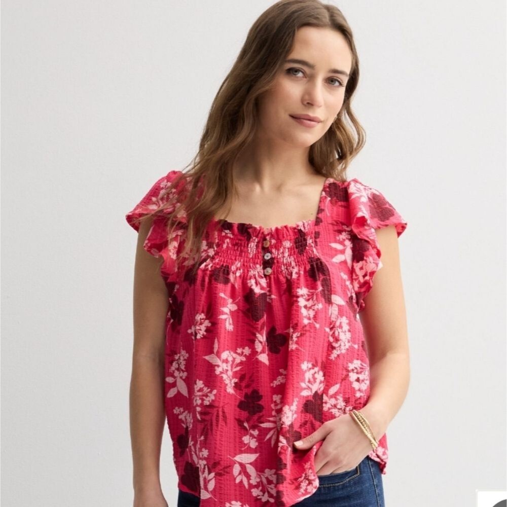 NWT Draper James Floral Print Flutter Sleeve Top Size XXL